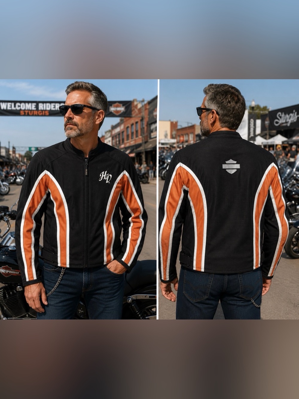 Harley-Davidson Black, Orange & White Lightweight Men's‎ Riding Jacket